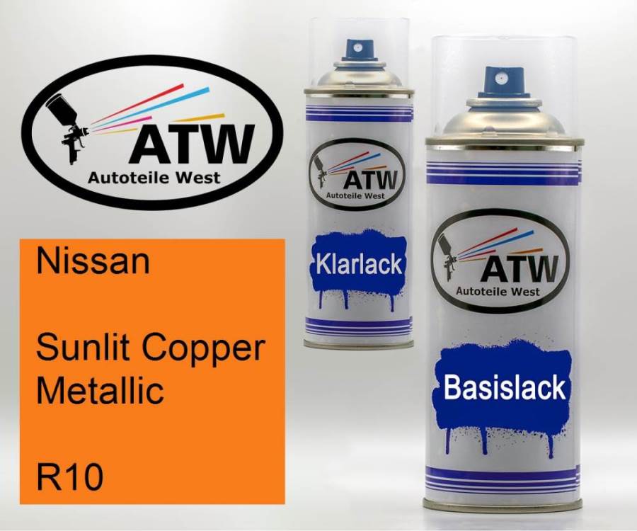 Nissan, Sunlit Copper Metallic, R10: 400ml Sprühdose + 400ml Klarlack - Set, von ATW Autoteile West.